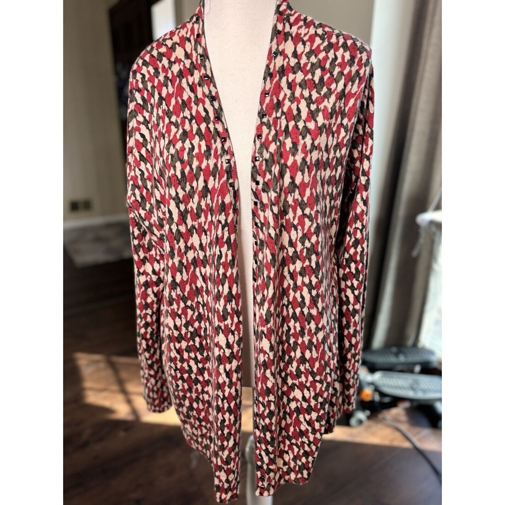 Doncaster Collection‎ XL Red Green Silk/Cashmere Long Sleeve Cardigan Holidays